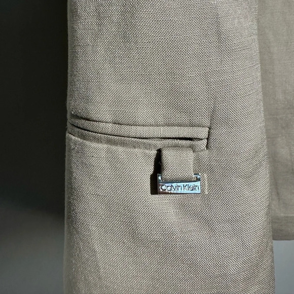 CALVIN KLEIN Beige Women Linen Blazer 3/4 Cuffed Sleeves Size 14 - Picture 9 of 10